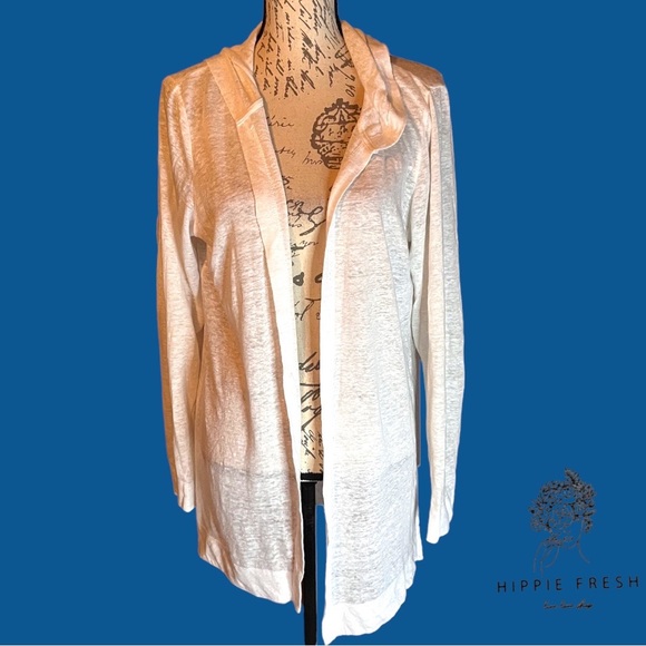 Tahari 100% Linen White Open Front Lightweight Cardigan with Hood M - Picture 1 of 5